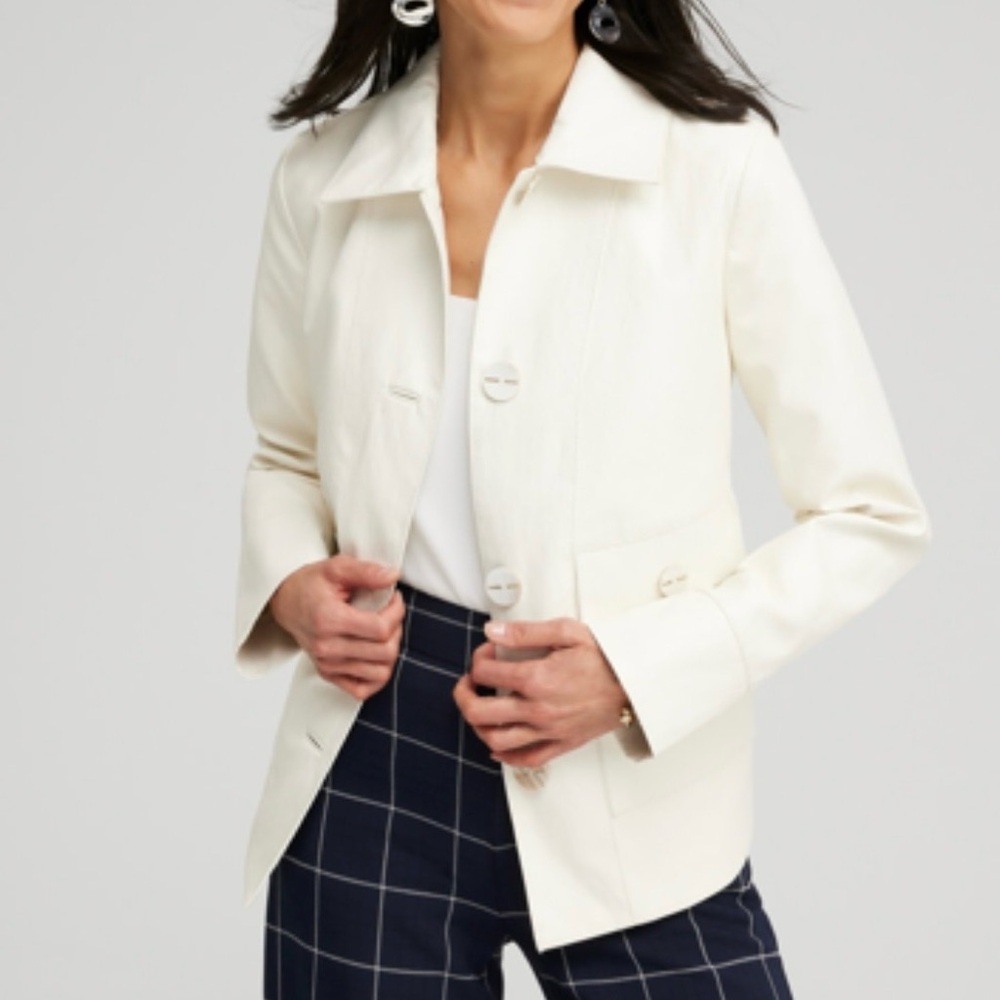 Chico’s Ivory Vegan Leather Jacket